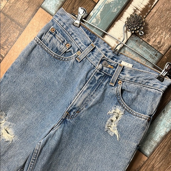 Levi’s 512 slim fit cotton raw hem jeans Distressed Blue Jeans - Picture 7 of 16